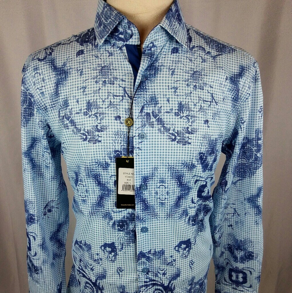 Bespoke Modern Fit Shirt Blue Checks & Designs L